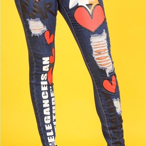 Deminland | Karl Paint One Medium Blue Skinny Jeans - Picture 4 of 5